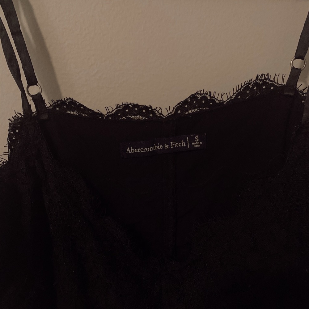 Abercrombie & Fitch Black Polka Dot Lace Trim Cami